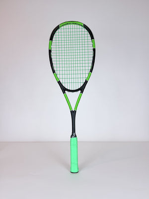 Lightly used Harrow Spark squash racket, front view