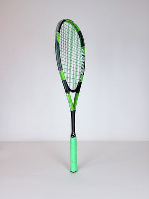 Lightly used Harrow Spark squash racket, angled view